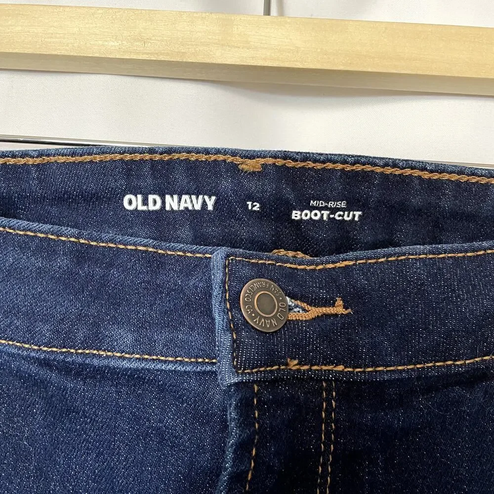 Old Navy mid-rise boot-cut dark wash‎ denim women's jeans size 12 cotton blend